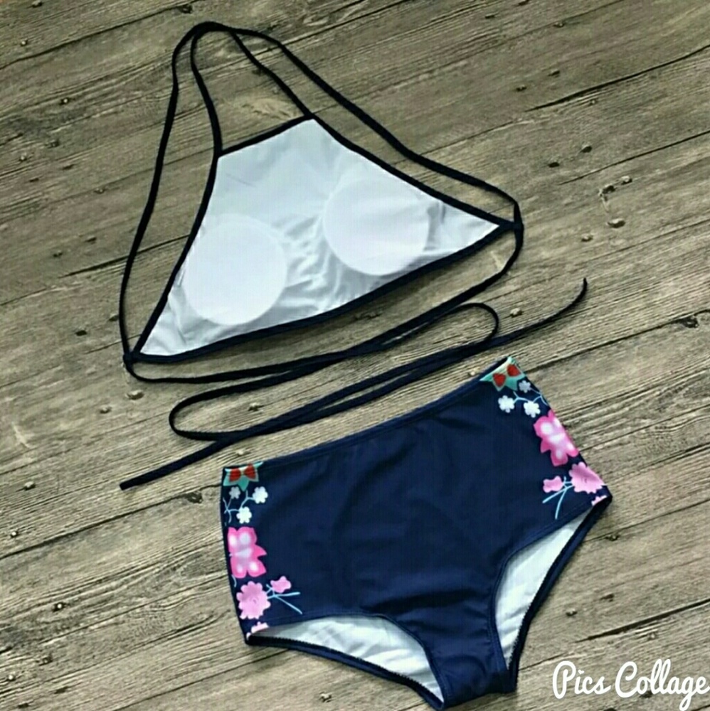 Blue High Waist 2pc Swimsuit - Picture 4 of 7